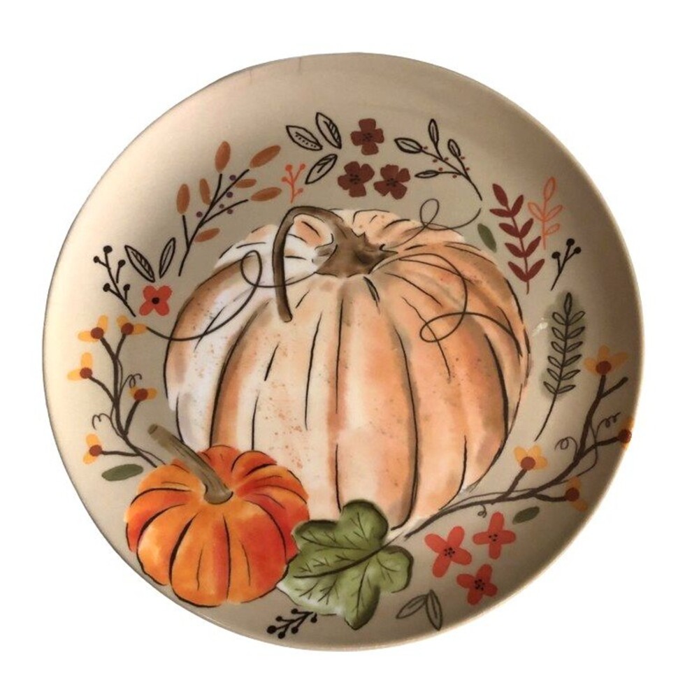 Nantucket Pumpkin Lunch Side App Plates Melamine 8" Set of 4 Thanksgiving Fall